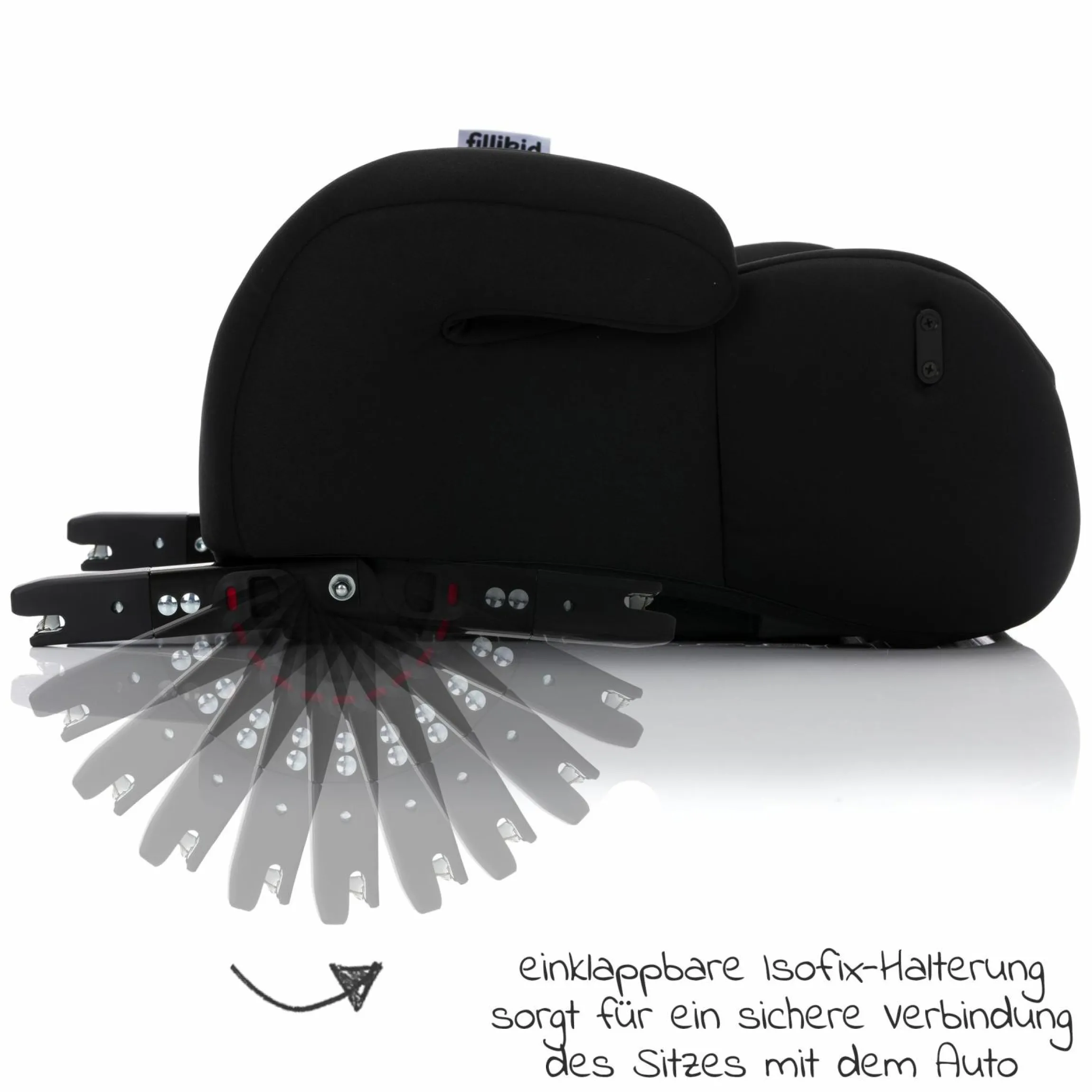 Auto-Kindersitzerhöhung Booster i-Size ab 7 Jahre - 12 Jahre (125 cm - 150 cm) mit einklappbarer Isofix-Halterung & Getränkehalter - Schwarz