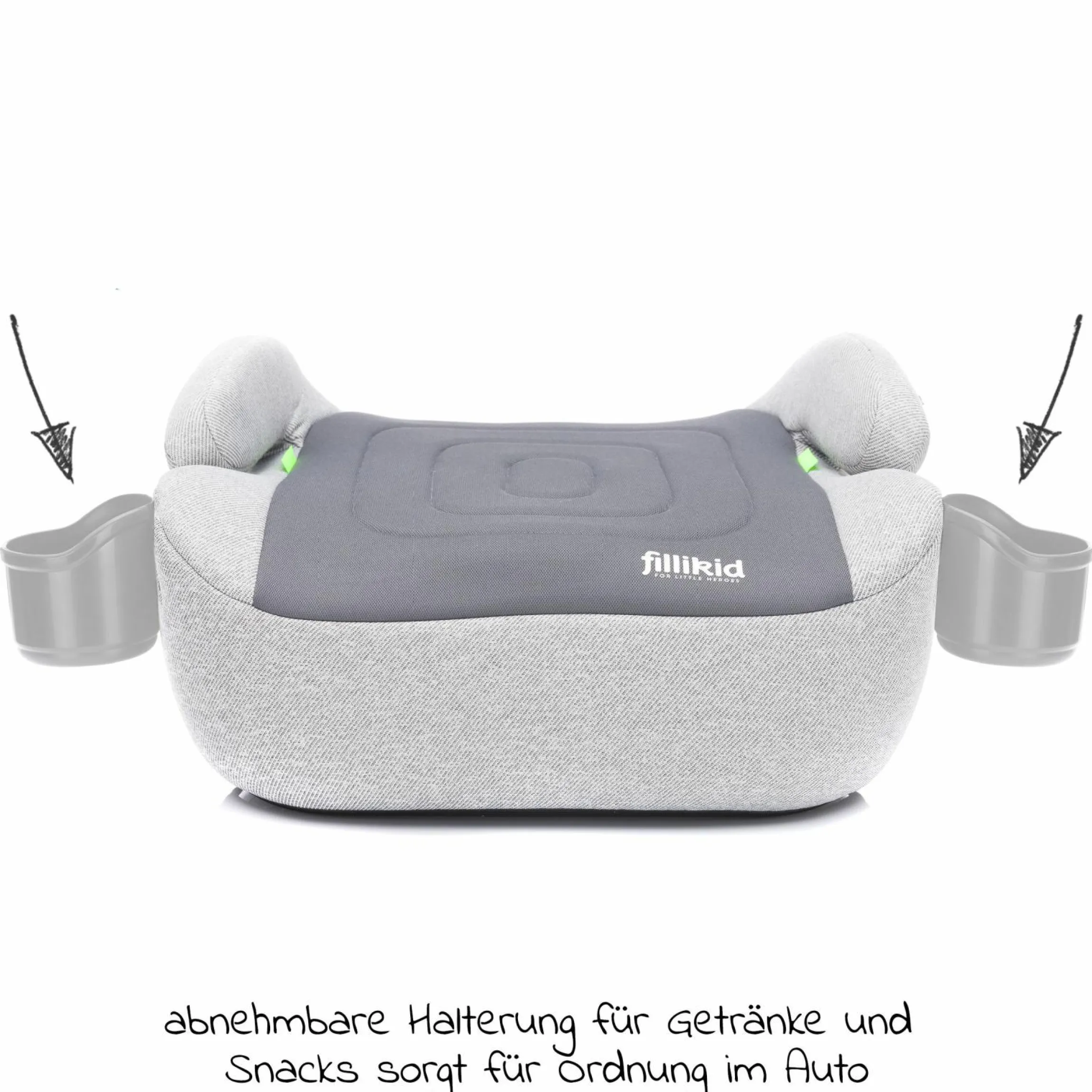 Auto-Kindersitzerhöhung Booster i-Size ab 7 Jahre - 12 Jahre (125 cm - 150 cm) mit einklappbarer Isofix-Halterung & Getränkehalter inkl. Gurtpolster - Dunkelgrau Grau