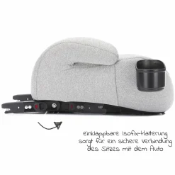 Auto-Kindersitzerhöhung Booster i-Size ab 7 Jahre - 12 Jahre (125 cm - 150 cm) mit einklappbarer Isofix-Halterung & Getränkehalter inkl. Gurtpolster - Dunkelgrau Grau