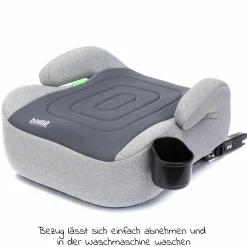 Auto-Kindersitzerhöhung Booster i-Size ab 7 Jahre - 12 Jahre (125 cm - 150 cm) mit einklappbarer Isofix-Halterung & Getränkehalter inkl. Gurtpolster - Dunkelgrau Grau
