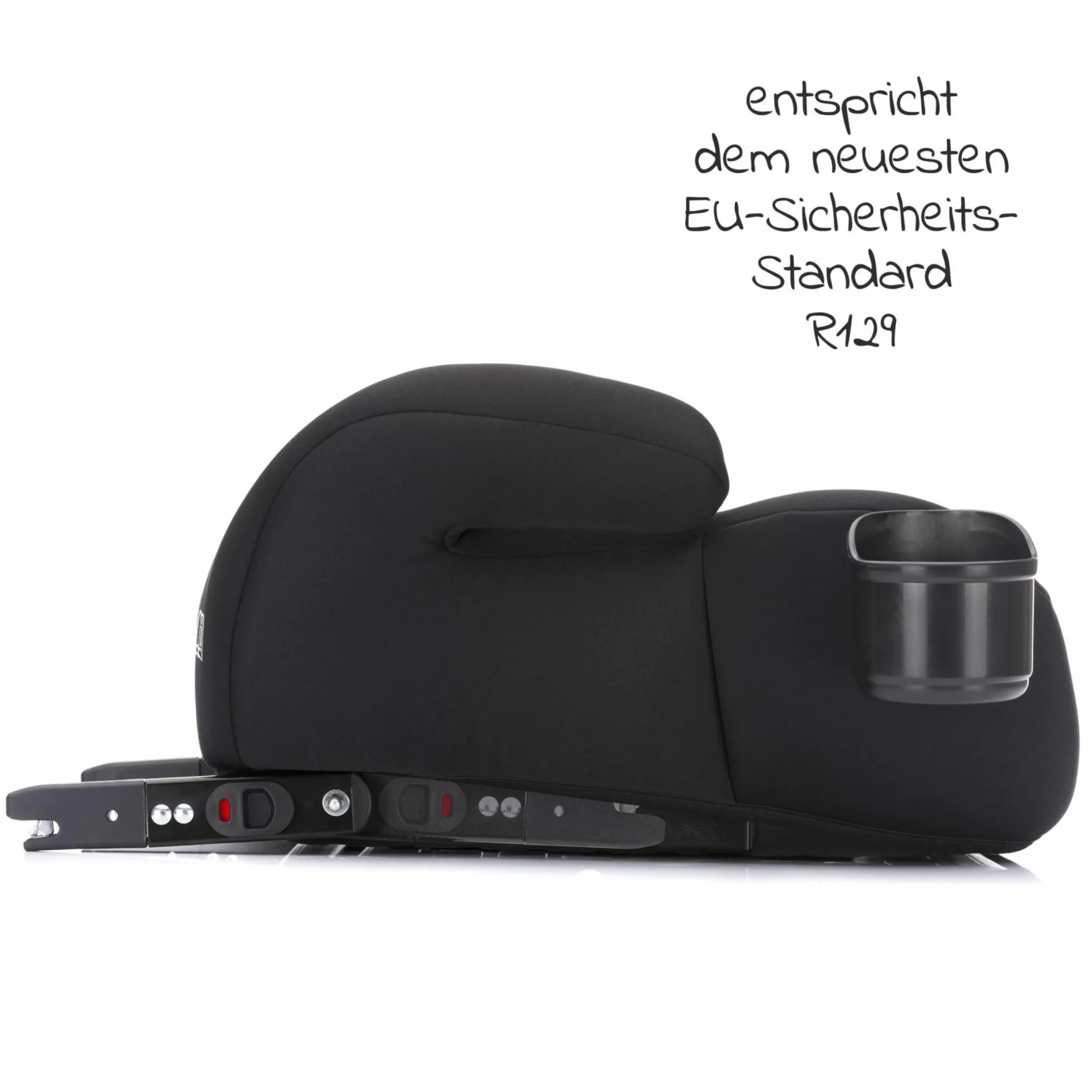Auto-Kindersitzerhöhung Booster i-Size ab 7 Jahre - 12 Jahre (125 cm - 150 cm) mit einklappbarer Isofix-Halterung & Getränkehalter inkl. Gurtpolster - Schwarz