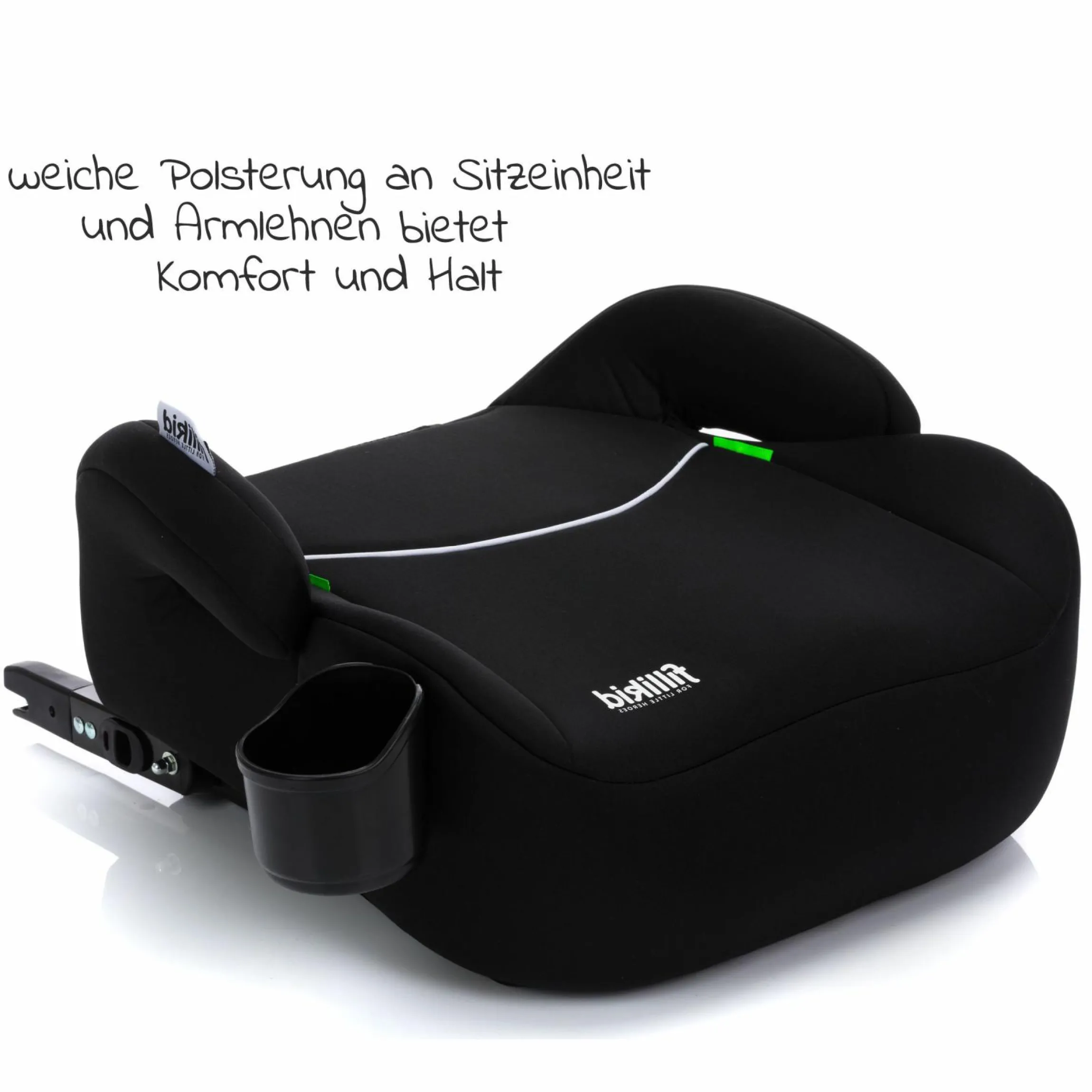 Auto-Kindersitzerhöhung Booster i-Size ab 7 Jahre - 12 Jahre (125 cm - 150 cm) mit einklappbarer Isofix-Halterung & Getränkehalter inkl. Gurtpolster - Schwarz
