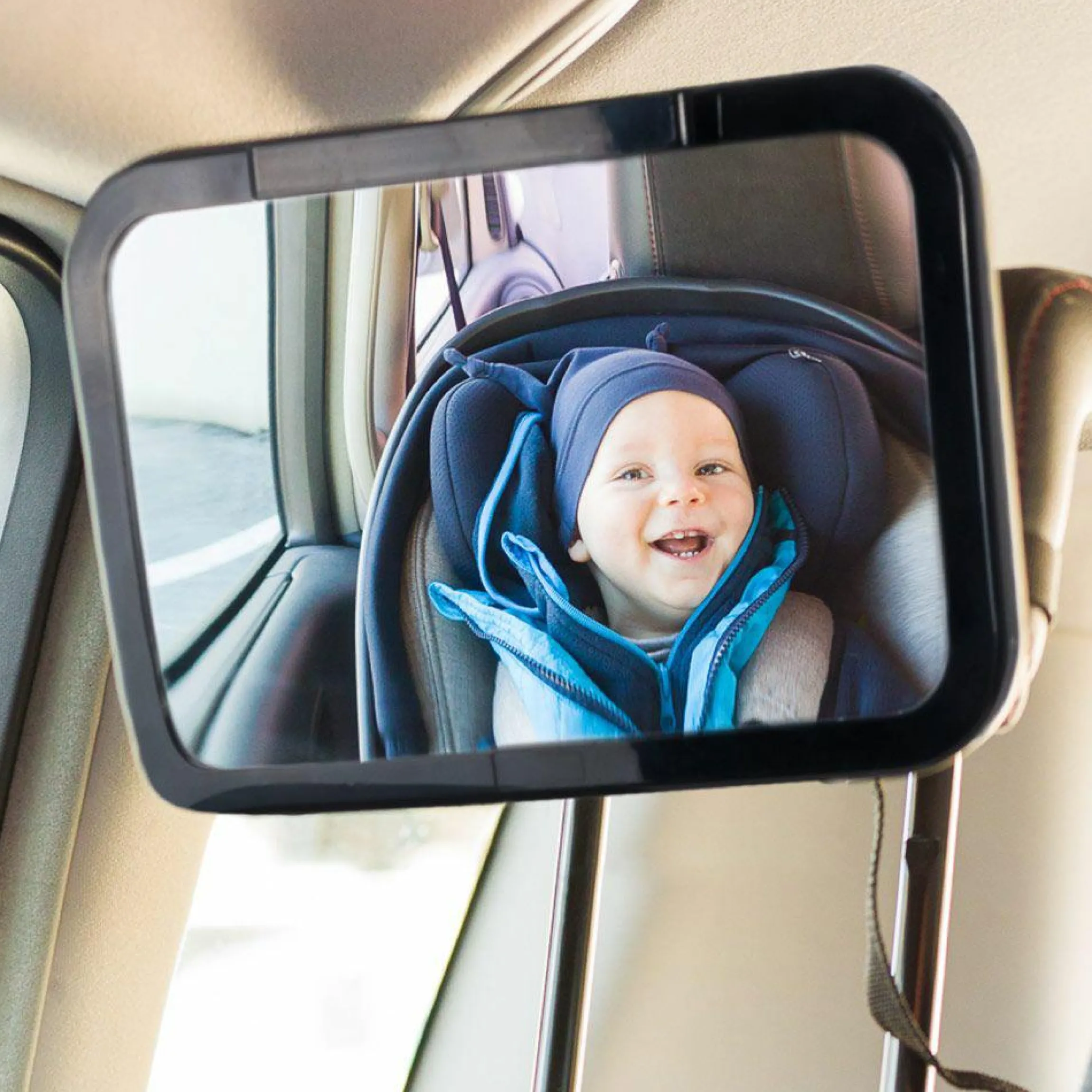 Auto-Sicherheitsspiegel für Reboarder und Babyschalen mit LED-Licht - Schwarz