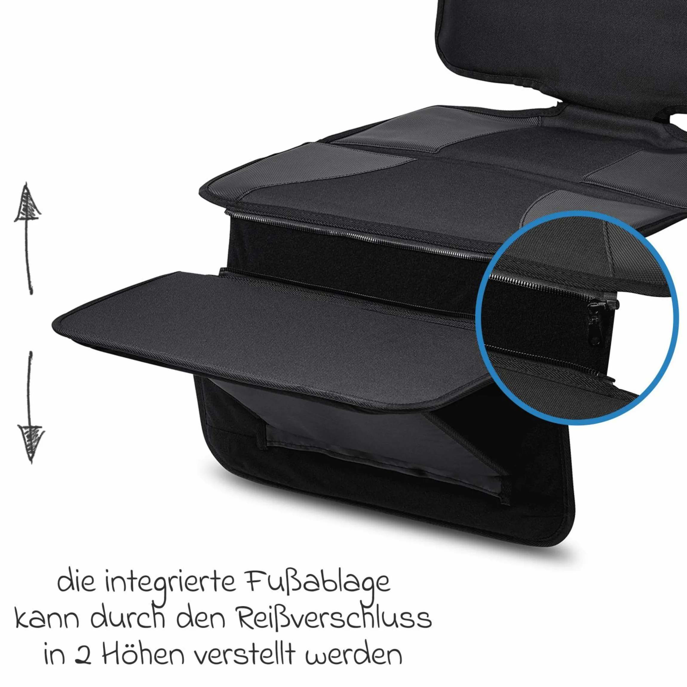 Autositz-Schutzunterlage / Polsterschutz FeetUp schützt den Autositz vor Druckstellen und Verschmutzung mit Fußablage - Schwarz - Kollektion 2024