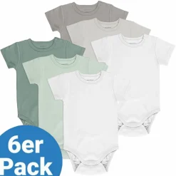 Baby Body Kurzarm OEKO-TEX® 6er Pack - Salbeigrün Grau - Gr. 74/80