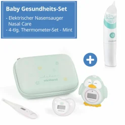 Baby Gesundheits-Set 5-tlg. - mit elektr. Nasensauger + 2 Fieberthermometer + Badethermometer - Mint
