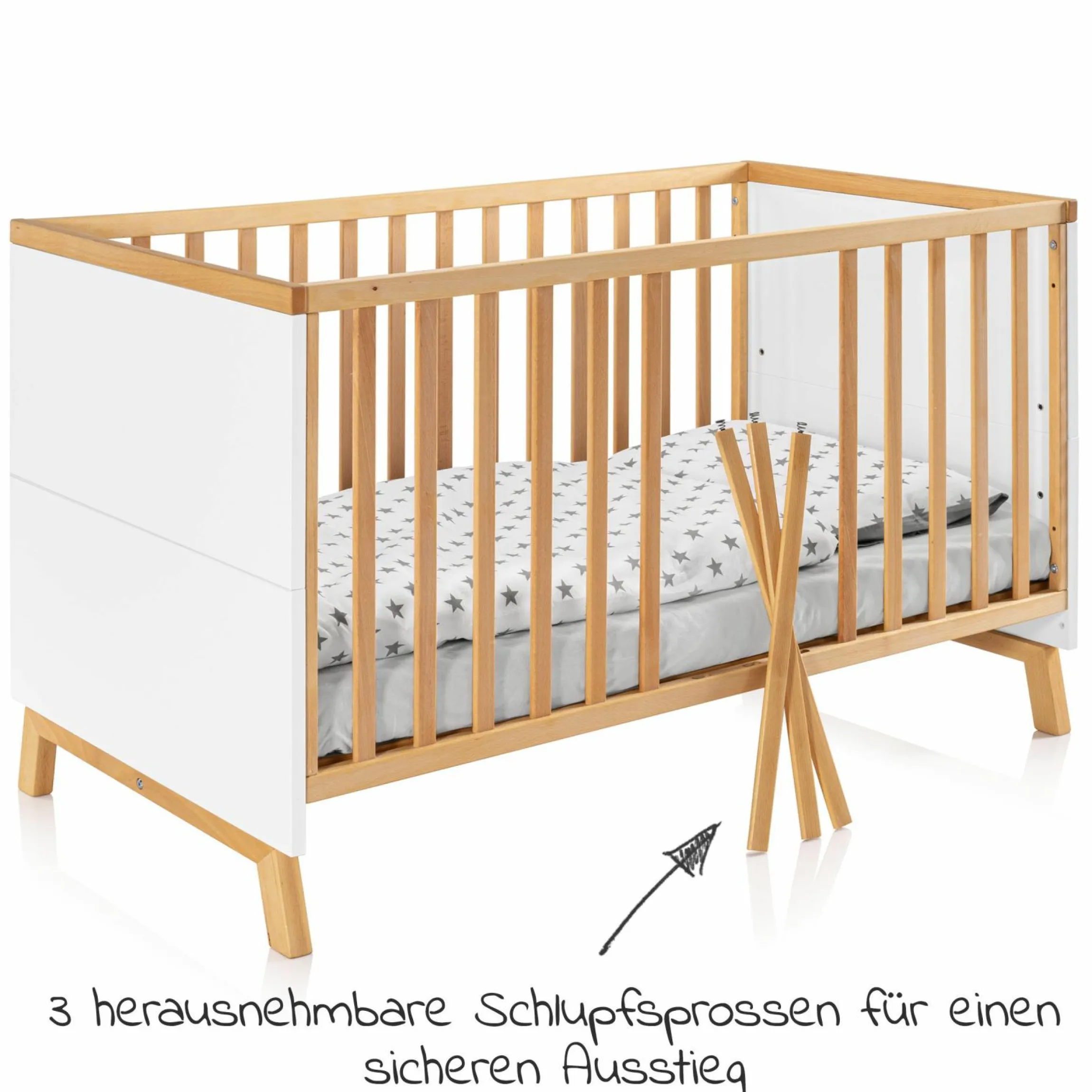 Baby- und Kinderbett Designline Deluxe Buche teilmassiv 70 x 140 cm - Natur Weiß
