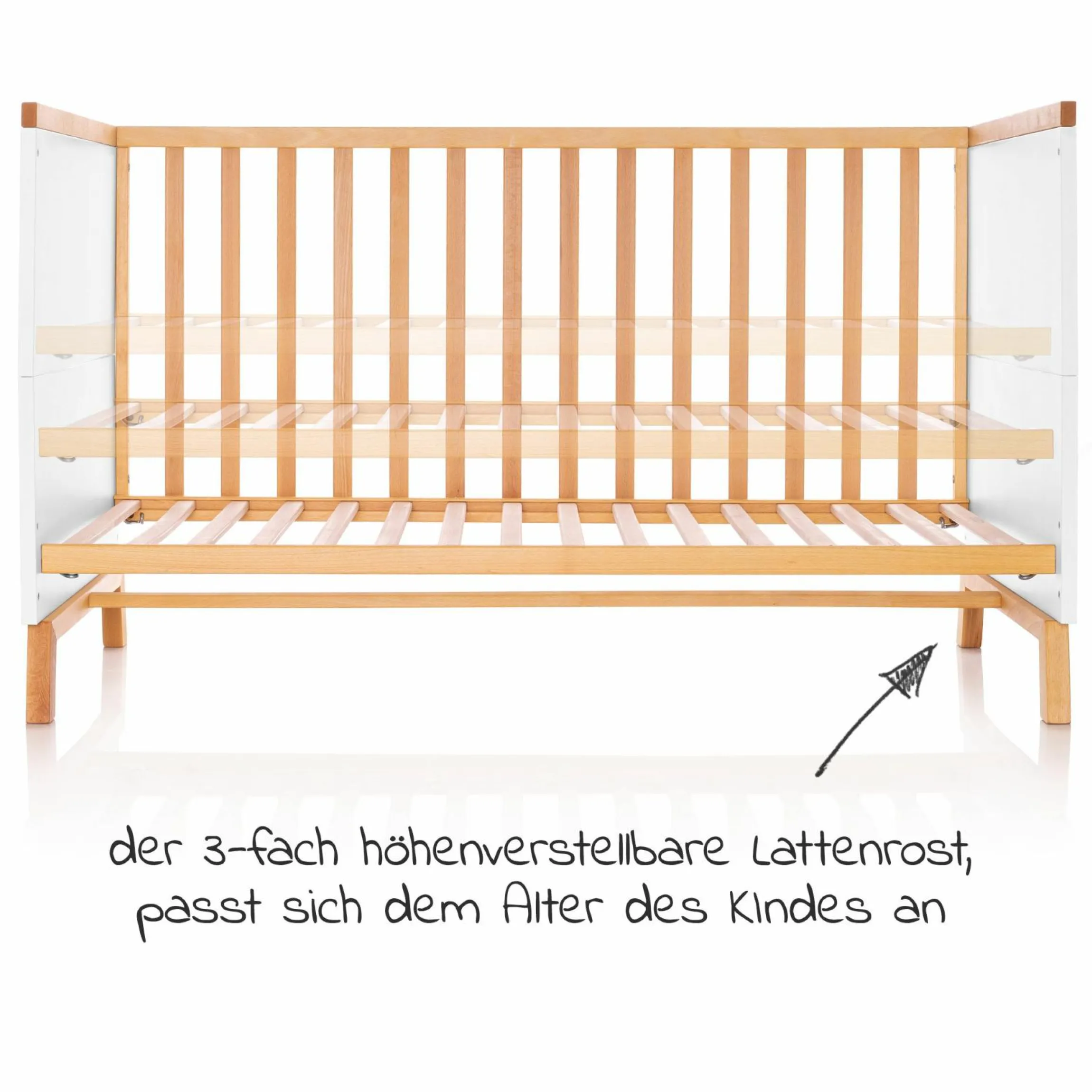 Baby- und Kinderbett Designline Deluxe Buche teilmassiv 70 x 140 cm - Natur Weiß