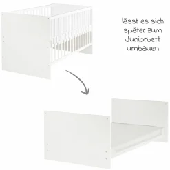 Babybett und Kinderbett Anton mit 3-fach höhenverstellbarem Lattenrost und 3 Schlupfsprossen 70 x 140 cm - Weiß - Kollektion 2024