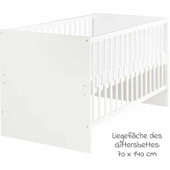 Babybett und Kinderbett Anton mit 3-fach höhenverstellbarem Lattenrost und 3 Schlupfsprossen 70 x 140 cm - Weiß - Kollektion 2024