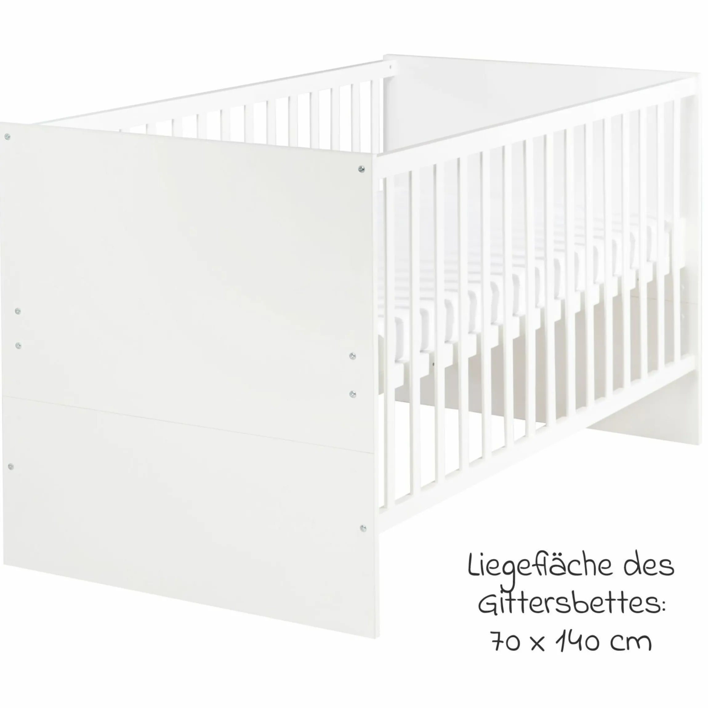 Babybett und Kinderbett Anton mit 3-fach höhenverstellbarem Lattenrost und 3 Schlupfsprossen 70 x 140 cm - Weiß - Kollektion 2024