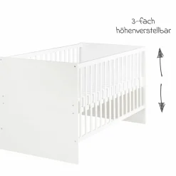 Babybett und Kinderbett Anton mit 3-fach höhenverstellbarem Lattenrost und 3 Schlupfsprossen 70 x 140 cm - Weiß - Kollektion 2024