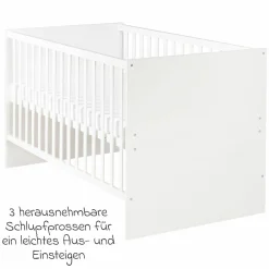 Babybett und Kinderbett Anton mit 3-fach höhenverstellbarem Lattenrost und 3 Schlupfsprossen 70 x 140 cm - Weiß - Kollektion 2024