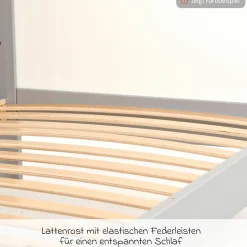 Babybett und Kinderbett Erwin mit 3-fach höhenverstellbarem Lattenrost und 3 Schlupfsprossen 70 x 140 cm - Weiß Eiche
