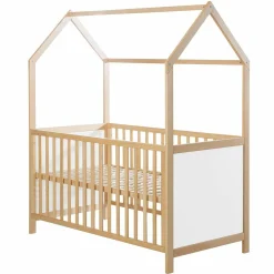 Babybett und Kinderbett in Hausoptik 70 x 140 cm - Natur Weiß