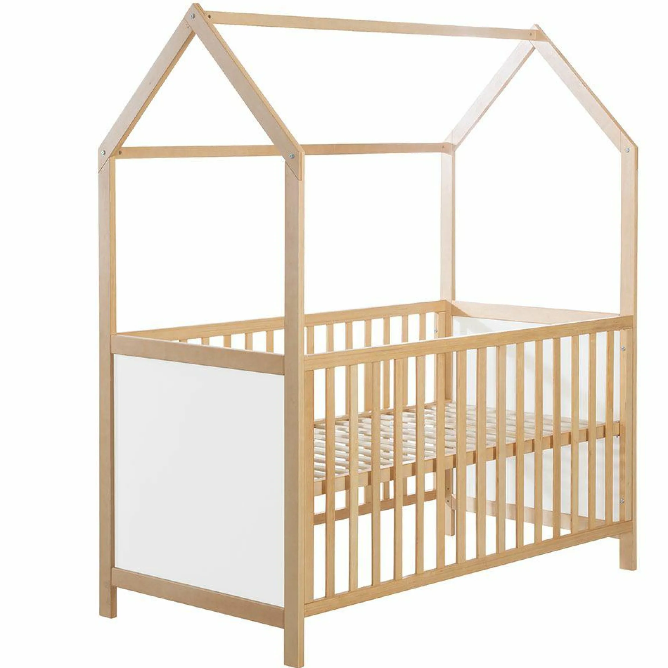 Babybett und Kinderbett in Hausoptik 70 x 140 cm - Natur Weiß