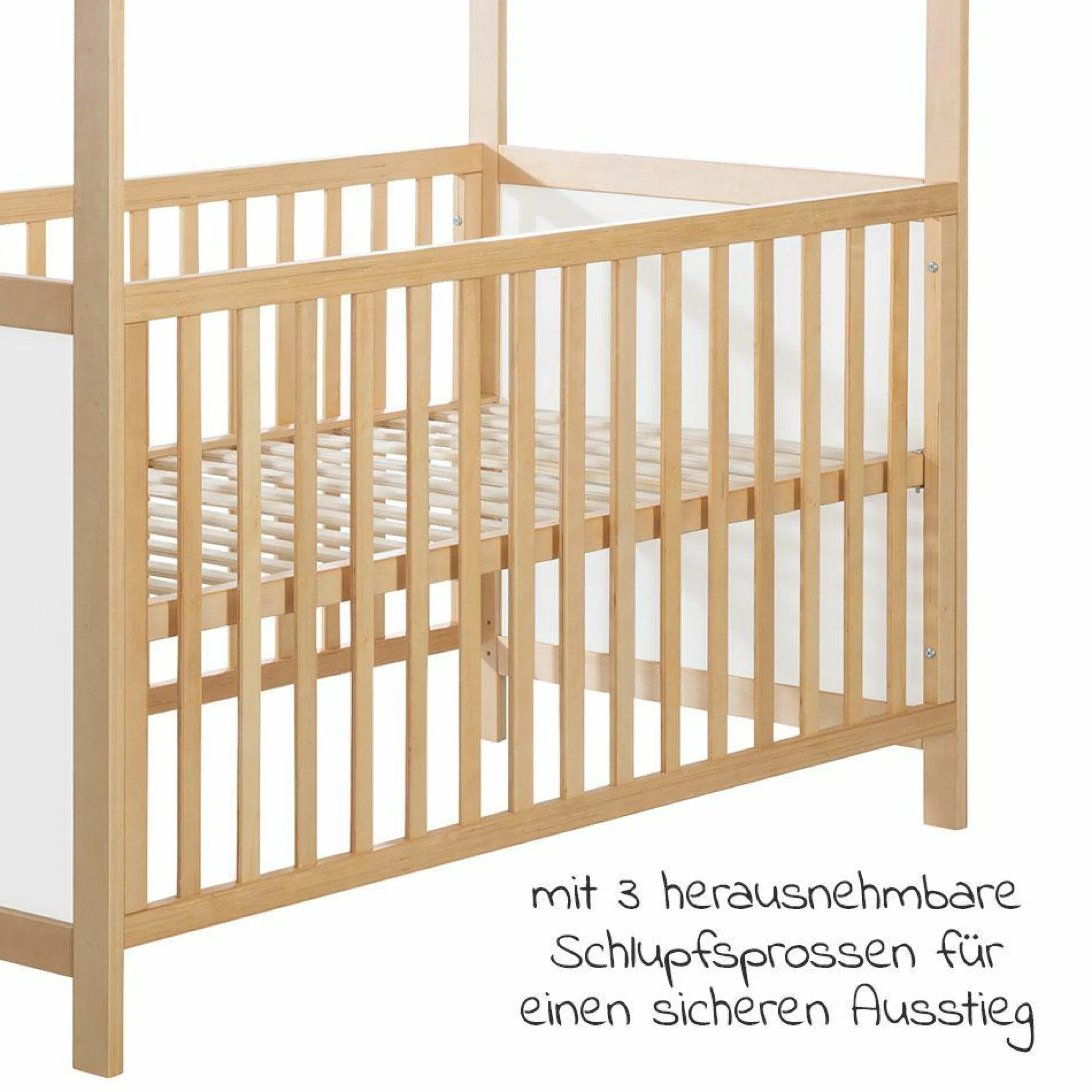 Babybett und Kinderbett in Hausoptik 70 x 140 cm - Natur Weiß