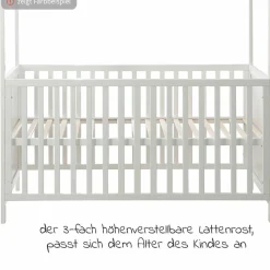 Babybett und Kinderbett in Hausoptik 70 x 140 cm - Natur Weiß