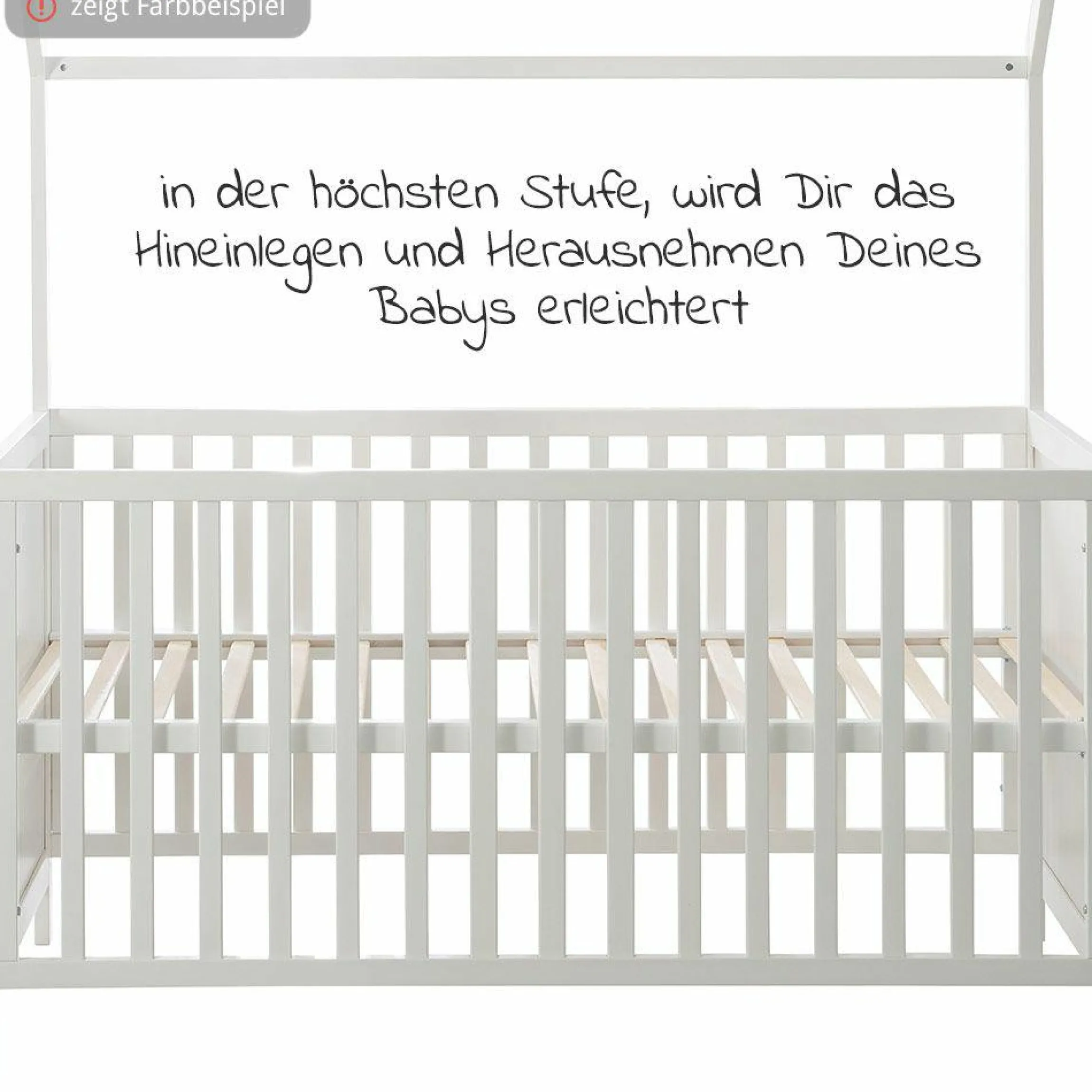 Babybett und Kinderbett in Hausoptik 70 x 140 cm - Natur Weiß