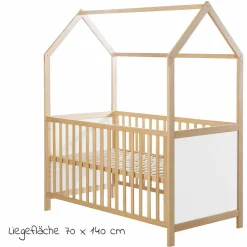 Babybett und Kinderbett in Hausoptik 70 x 140 cm - Natur Weiß