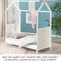 Babybett und Kinderbett in Hausoptik 70 x 140 cm - Natur Weiß