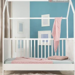 Babybett und Kinderbett in Hausoptik 70 x 140 cm - Natur Weiß