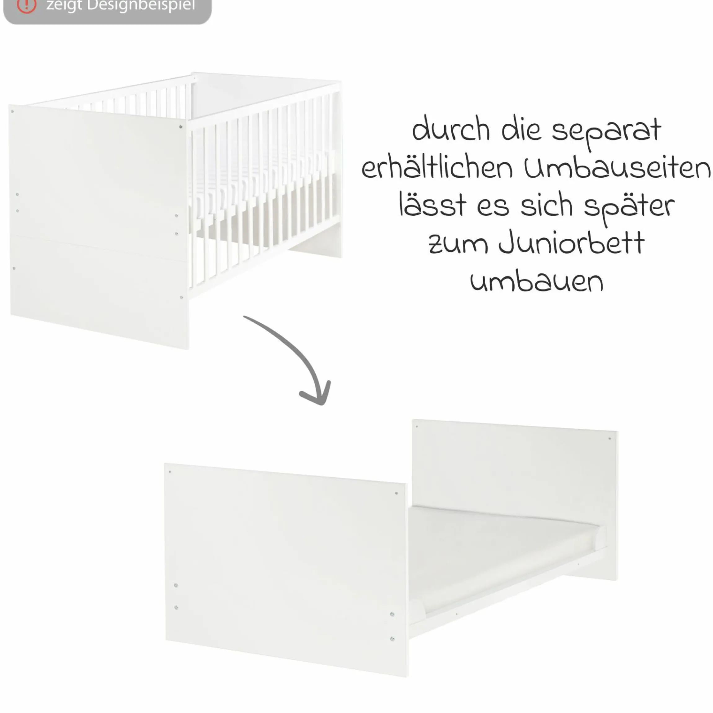Babybett und Kinderbett Lea mit 3-fach höhenverstellbarem Lattenrost und 3 Schlupfsprossen 70 x 140 cm - Grau - Kollektion 2024