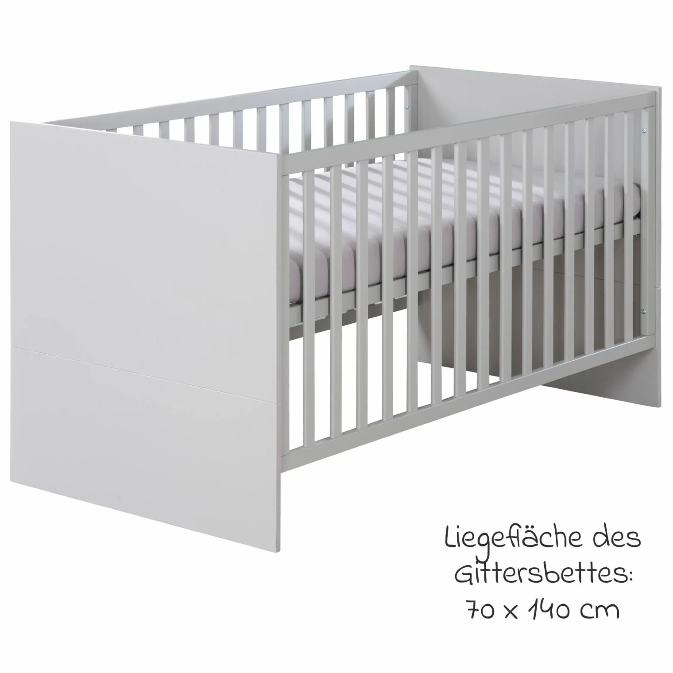 Babybett und Kinderbett Lea mit 3-fach höhenverstellbarem Lattenrost und 3 Schlupfsprossen 70 x 140 cm - Grau - Kollektion 2024