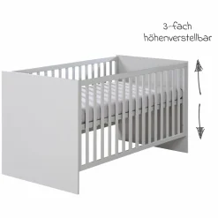 Babybett und Kinderbett Lea mit 3-fach höhenverstellbarem Lattenrost und 3 Schlupfsprossen 70 x 140 cm - Grau - Kollektion 2024