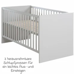 Babybett und Kinderbett Lea mit 3-fach höhenverstellbarem Lattenrost und 3 Schlupfsprossen 70 x 140 cm - Grau - Kollektion 2024