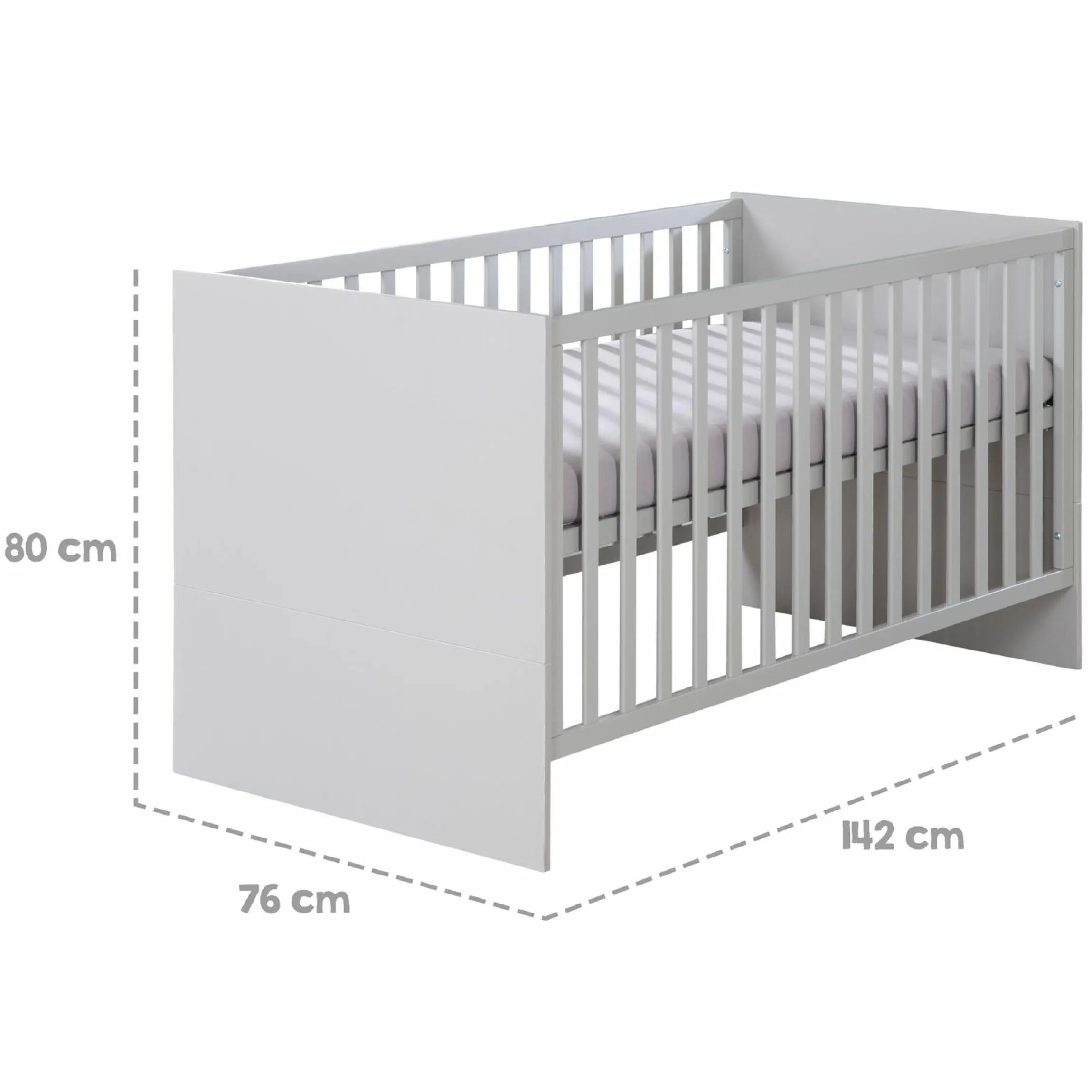 Babybett und Kinderbett Lea mit 3-fach höhenverstellbarem Lattenrost und 3 Schlupfsprossen 70 x 140 cm - Grau - Kollektion 2024