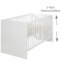 Babybett und Kinderbett Lilo mit 3-fach höhenverstellbarem Lattenrost und 3 Schlupfsprossen 70 x 140 cm - Weiß - Kollektion 2024