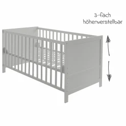Babybett und Kinderbett mit 3-fach höhenverstellbarem Lattenrost und 3 Schlupfsprossen 70 x 140 cm - Taupe - Kollektion 2024