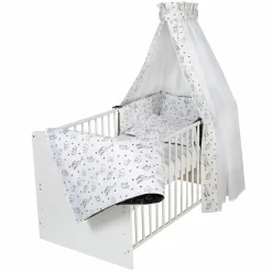 Babybett-Komplett-Set Classic-Line inkl. Bettwäsche, Himmel, Nestchen & Matratze Weiß 70 x 140 cm - Origami - Black