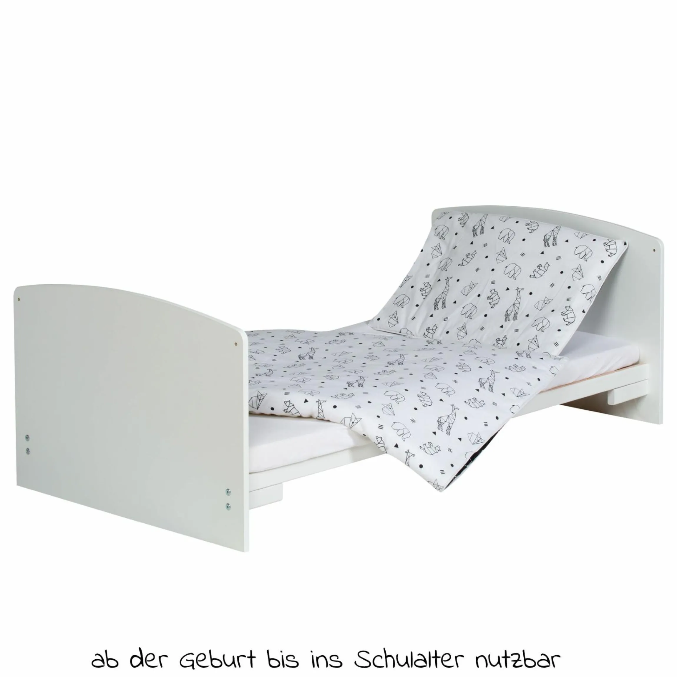 Babybett-Komplett-Set Classic-Line inkl. Bettwäsche, Himmel, Nestchen & Matratze Weiß 70 x 140 cm - Origami - Black