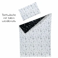 Babybett-Komplett-Set Classic-Line inkl. Bettwäsche, Himmel, Nestchen & Matratze Weiß 70 x 140 cm - Origami - Black