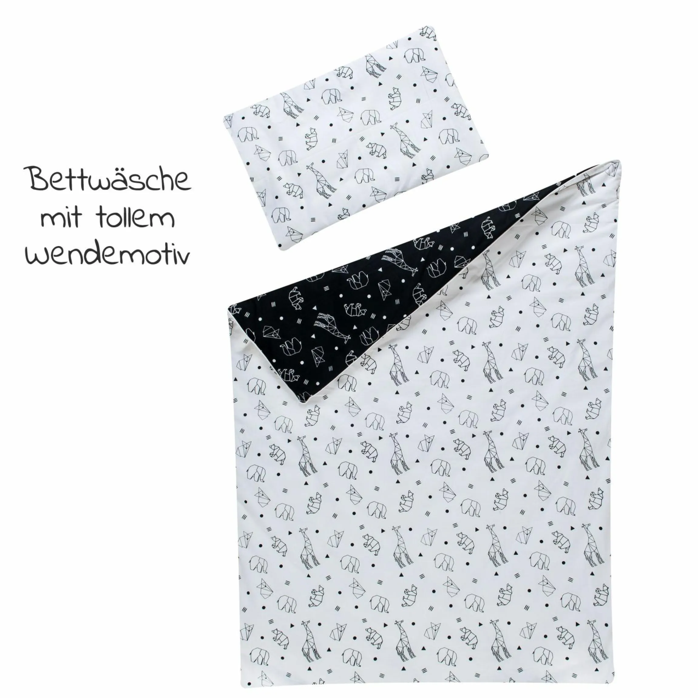 Babybett-Komplett-Set Classic-Line inkl. Bettwäsche, Himmel, Nestchen & Matratze Weiß 70 x 140 cm - Origami - Black