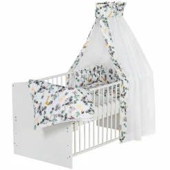 Babybett-Komplett-Set Classic-Line inkl. Bettwäsche, Himmel, Nestchen & Matratze Weiß 70 x 140 cm - Jungle
