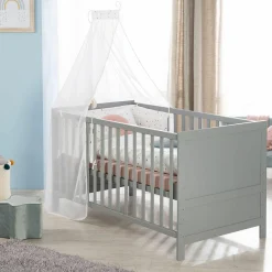 Babybett-Komplett-Set Taupe - inkl. Bettwäsche, Himmel, Nestchen & Matratze 70 x 140 cm - Sternenzauber Grau