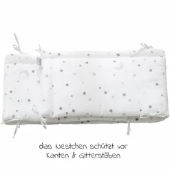 Babybett-Komplett-Set Taupe - inkl. Bettwäsche, Himmel, Nestchen & Matratze 70 x 140 cm - Sternenzauber Grau