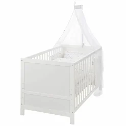 Babybett-Komplett-Set Weiß - inkl. Bettwäsche, Himmel, Nestchen & Matratze 70 x 140 cm - Sternenzauber Grau