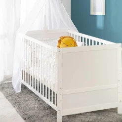 Babybett-Komplett-Set Weiß - inkl. Bettwäsche, Himmel, Nestchen & Matratze 70 x 140 cm - Sternenzauber Grau