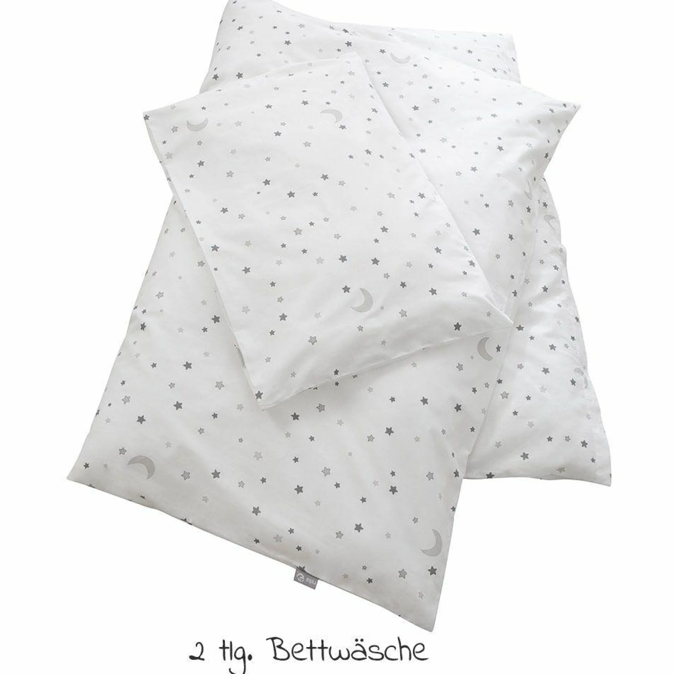 Babybett-Komplett-Set Weiß - inkl. Bettwäsche, Himmel, Nestchen & Matratze 70 x 140 cm - Sternenzauber Grau