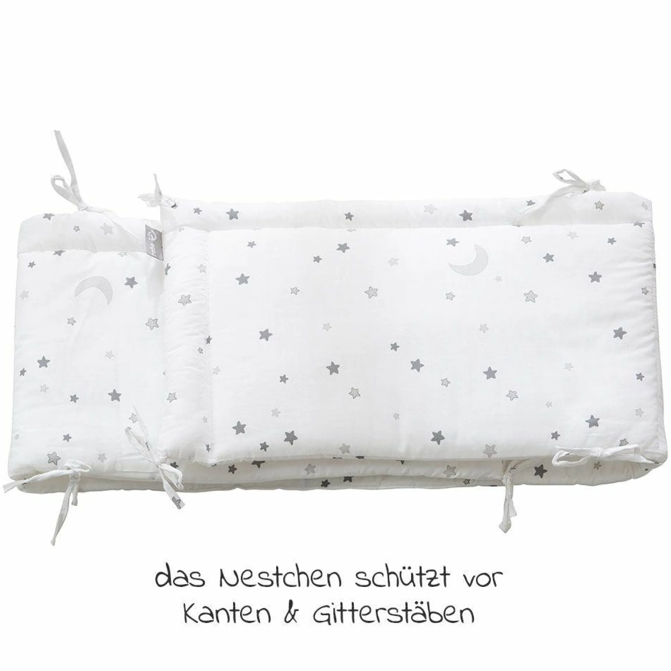 Babybett-Komplett-Set Weiß - inkl. Bettwäsche, Himmel, Nestchen & Matratze 70 x 140 cm - Sternenzauber Grau