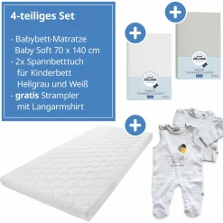 Babybett-Matratze Baby Soft 70 x 140 cm inkl. 2 Spannbettlaken + GRATIS Strampler & Shirt - Let`s have a Party