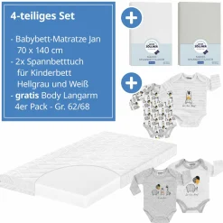 Babybett-Matratze Jan 70 x 140 cm inkl. 2 Spannbettlaken + GRATIS Body 4er Pack - Let`s have a Party