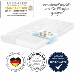 Babybett-Matratze Jan 70 x 140 cm inkl. 2 Spannbettlaken + GRATIS Body 4er Pack - Let`s have a Party