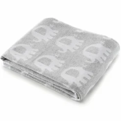 Babydecke 75 x 100 cm in Strickoptik aus Baumwolle - Elefanten - Grau Weiß
