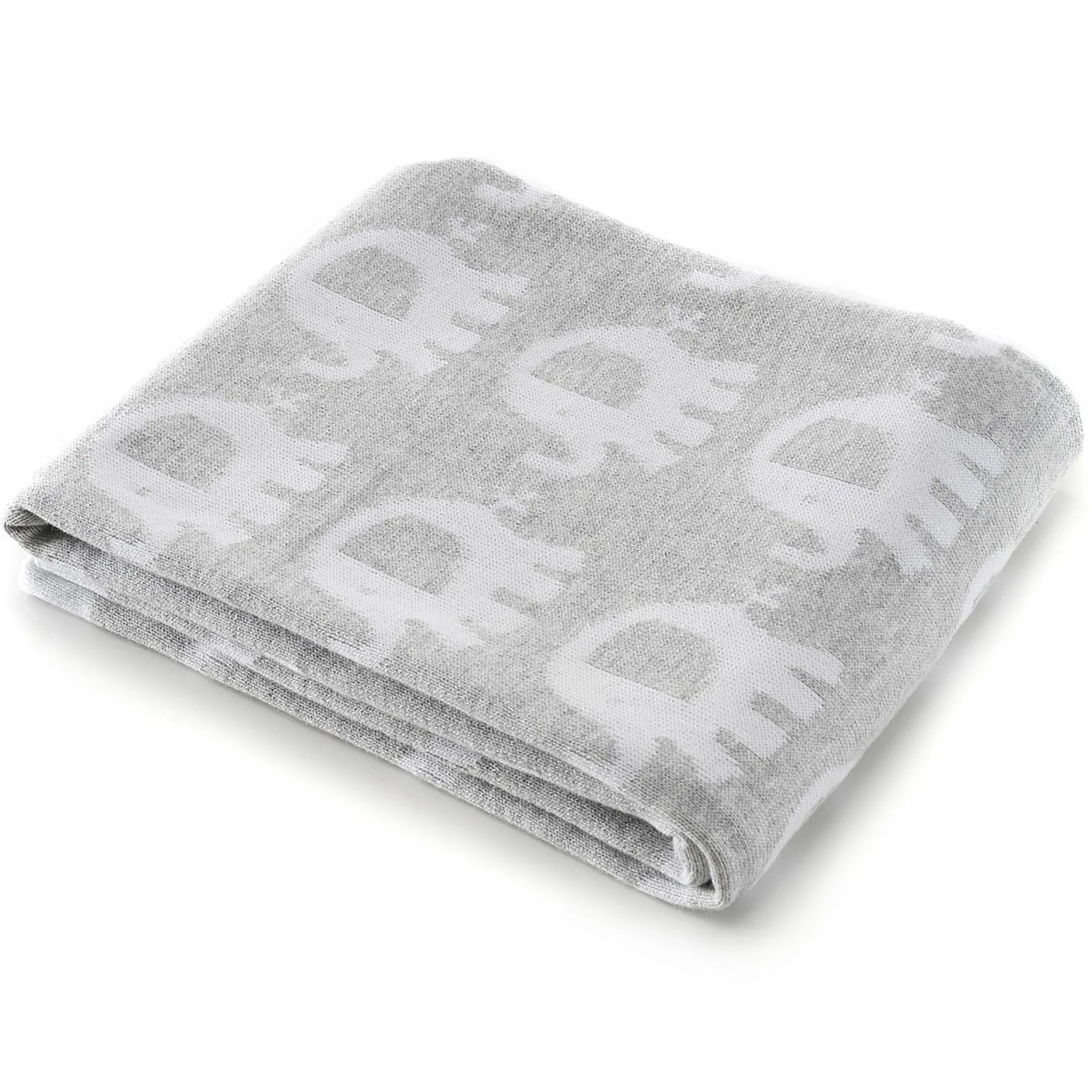 Babydecke 75 x 100 cm in Strickoptik aus Baumwolle - Elefanten - Grau Weiß