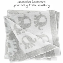Babydecke 75 x 100 cm in Strickoptik aus Baumwolle - Elefanten - Grau Weiß